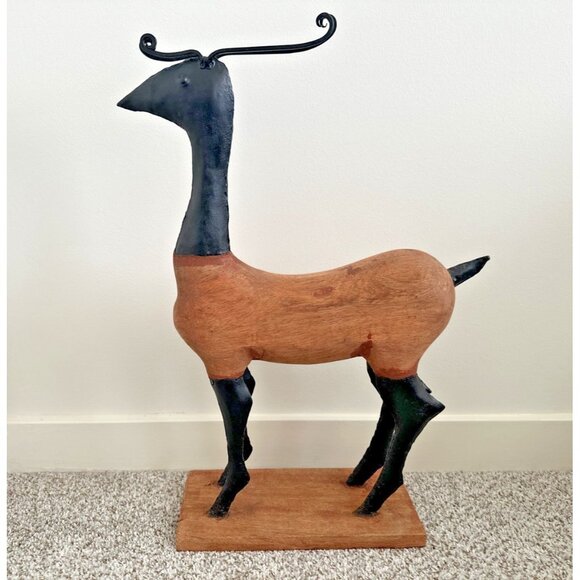 Vintage Reindeer Handmade Metal and Wood Primitive Art Sculpture 22" Home Decor - Picture 1 of 10